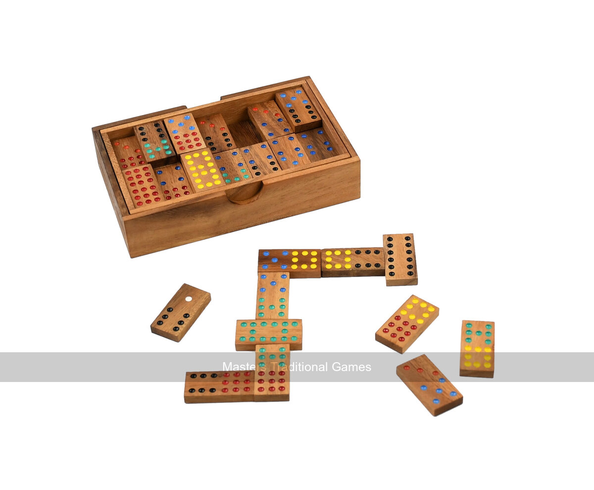 Double 9 Dominoes in Wooden Box - Masters Traditional Games Double 9 Dominoes in Wooden Box