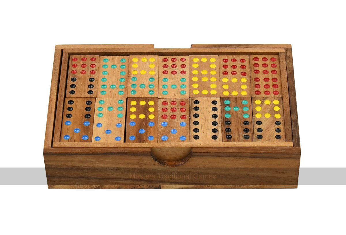 Double 9 Dominoes in Wooden Box - Masters Traditional Games Double 9 Dominoes in Wooden Box
