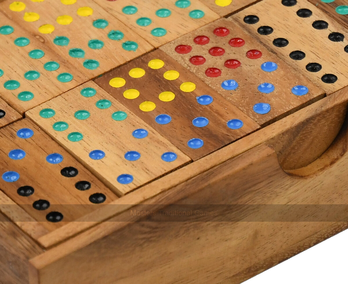 Double 9 Dominoes in Wooden Box - Masters Traditional Games Double 9 Dominoes in Wooden Box