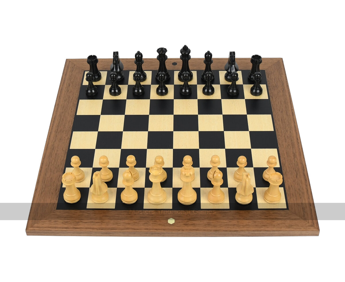 World Chess Set (Home Edition Walnut Board with Black & White Squares) - Masters Traditional Games World Chess Set (Home Edition Walnut Board with Black & White Squares)