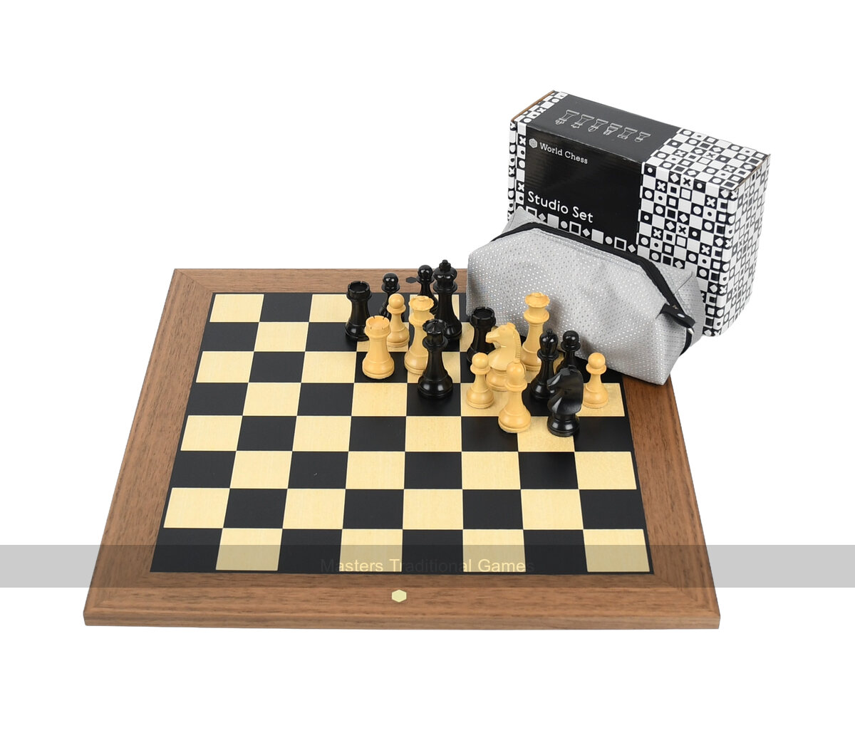 World Chess Set (Home Edition Walnut Board with Black & White Squares) - Masters Traditional Games World Chess Set (Home Edition Walnut Board with Black & White Squares)