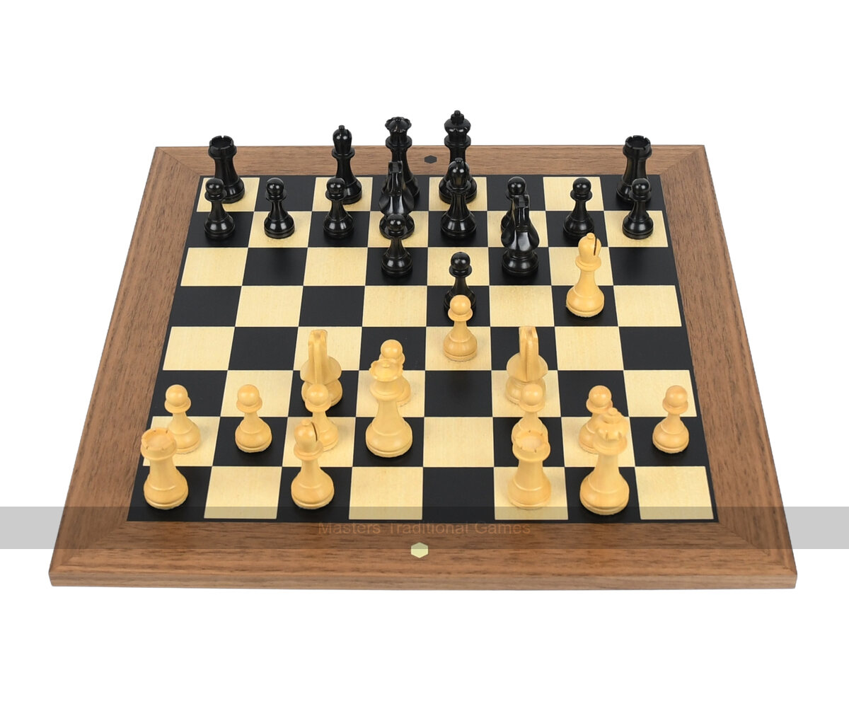 World Chess Set (Home Edition Walnut Board with Black & White Squares) - Masters Traditional Games World Chess Set (Home Edition Walnut Board with Black & White Squares)
