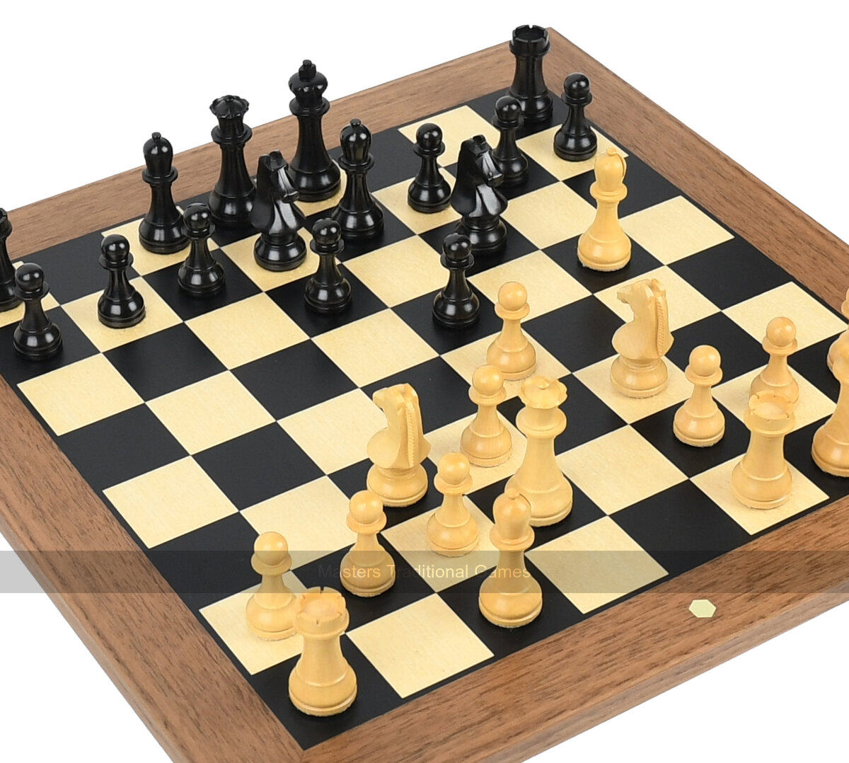 World Chess Set (Home Edition Walnut Board with Black & White Squares) - Masters Traditional Games World Chess Set (Home Edition Walnut Board with Black & White Squares)
