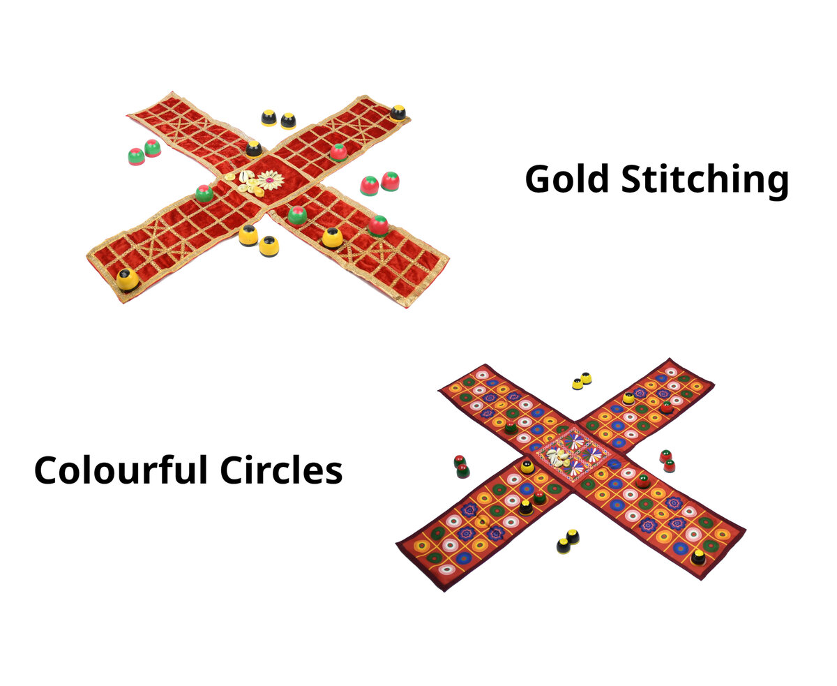 Pachisi - Cloth Board with Beehive Pieces and Cowry Shells - Choice of style