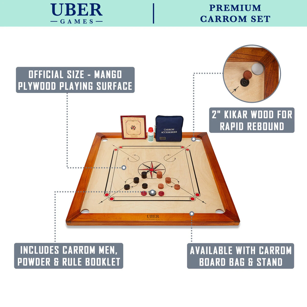 Uber Games Premium Carrom Board Set - Masters Traditional Games shop Uber Games Premium Carrom Board Set